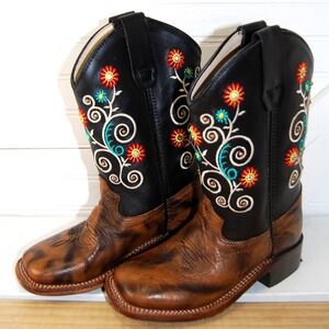 Kids Western Boots Size 11 Girls Tin Star Leather cowboy/cowgirl shoes Floral